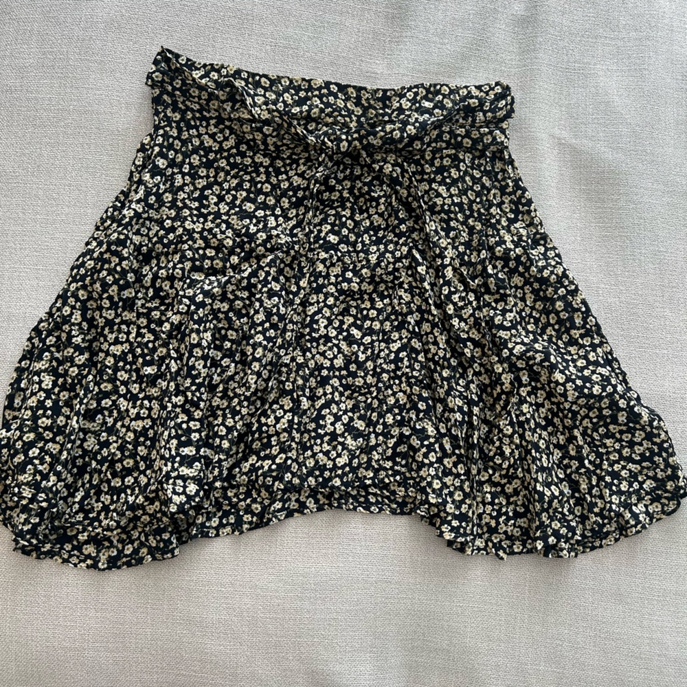 Faithfull the Brand Black and Cream Floral Skirt